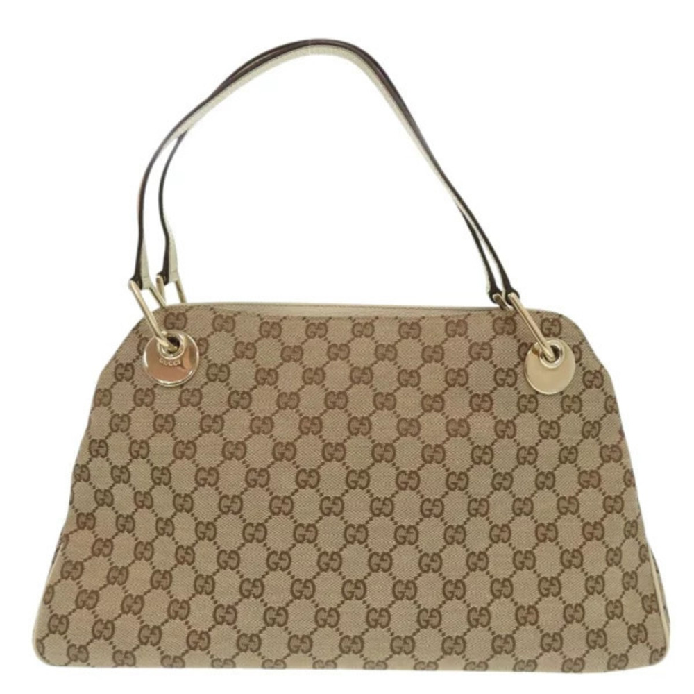 Gucci leather bag beige tote GG canvas